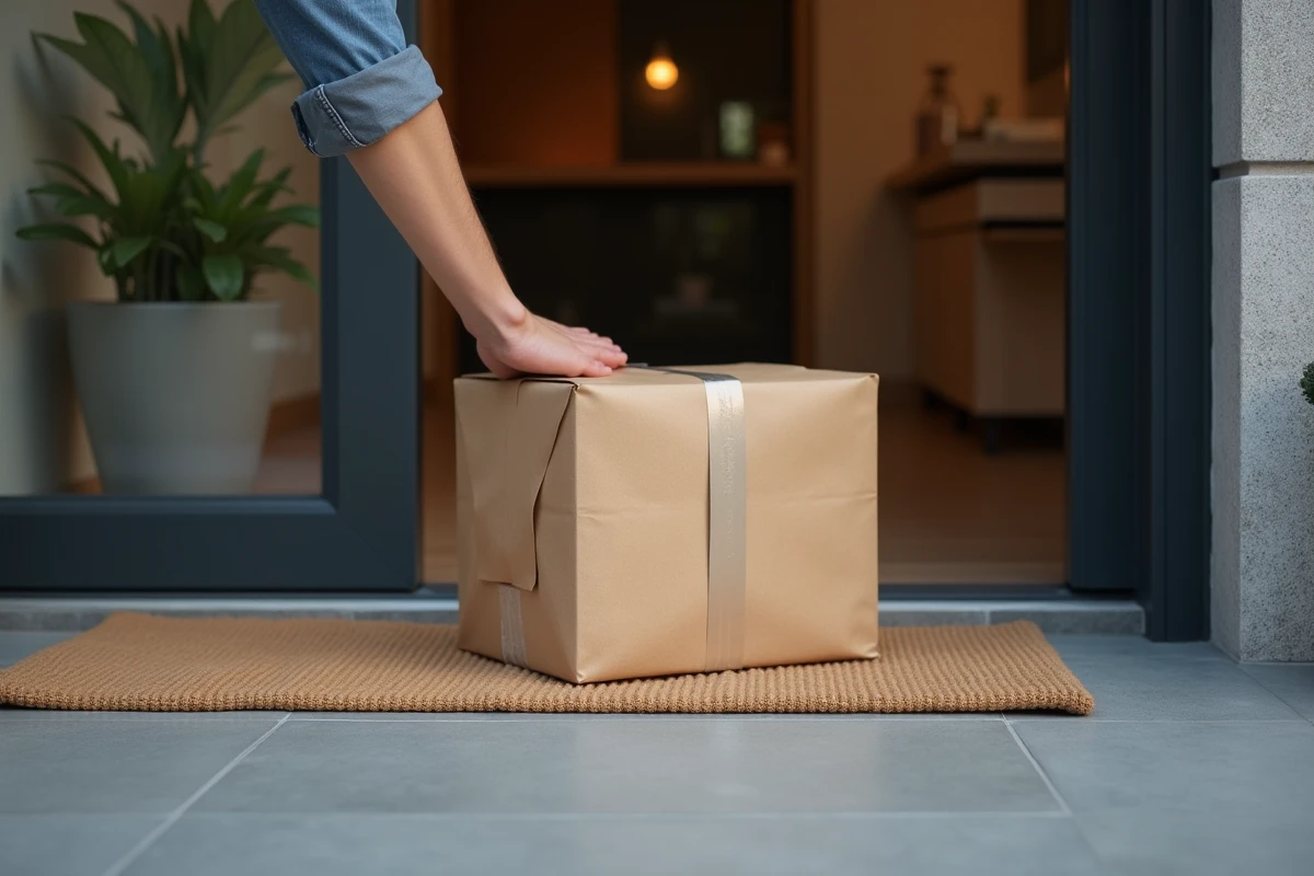 Paquet sur le seuil d une porte d appartement urbaine