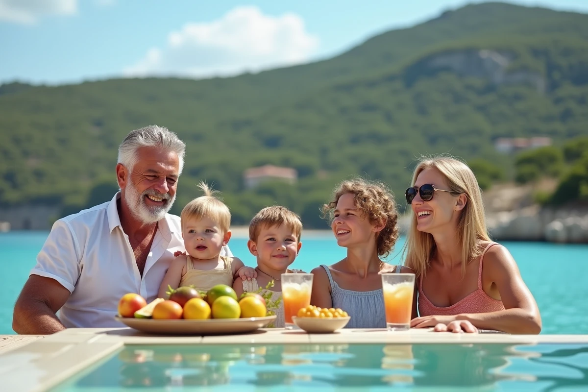 Famille souriante profitant d