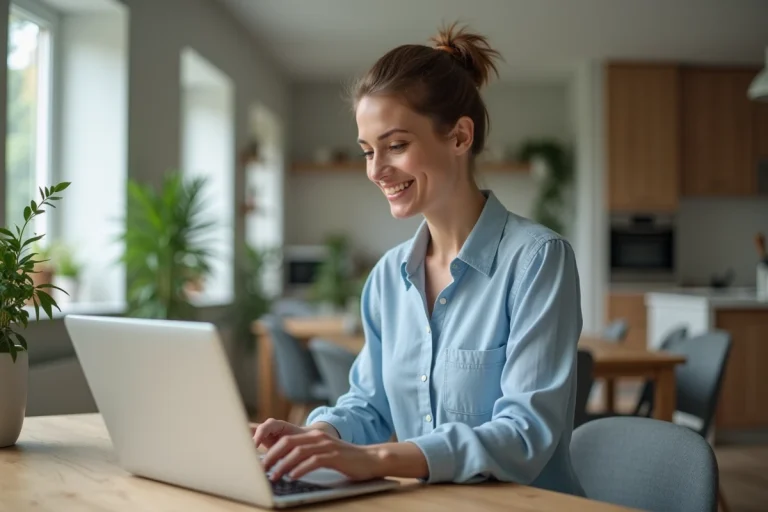 Femme détendue utilisant un ordinateur pour la rénovation