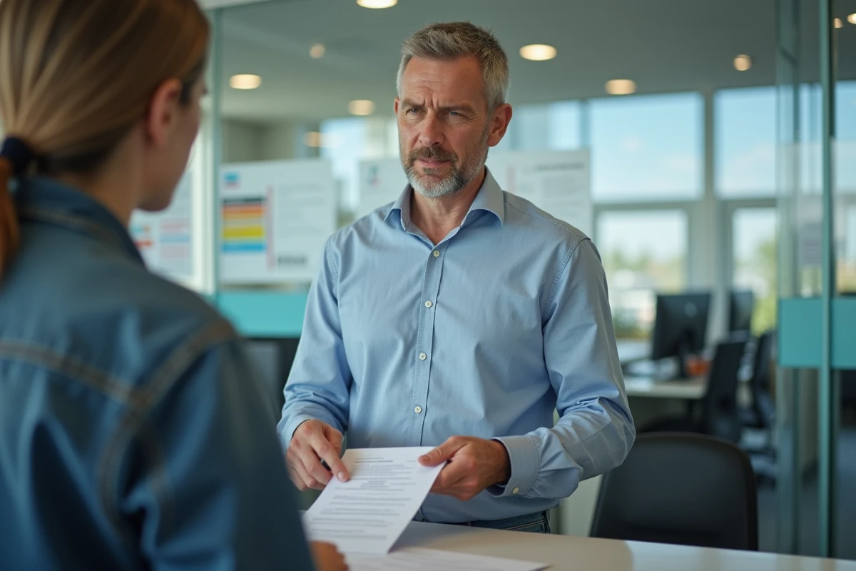Homme remet ses documents d identité au guichet administratif