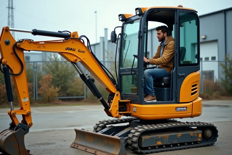 Homme examinant une excavatrice en extérieur