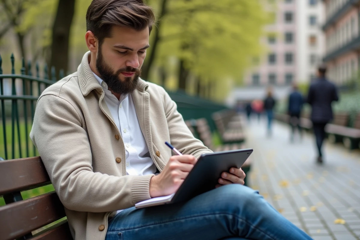 Jeune homme compare des annonces d