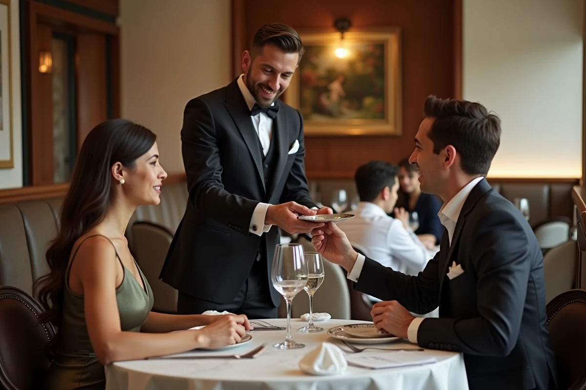 Maître d’hôtel accueillant un client dans un restaurant chic