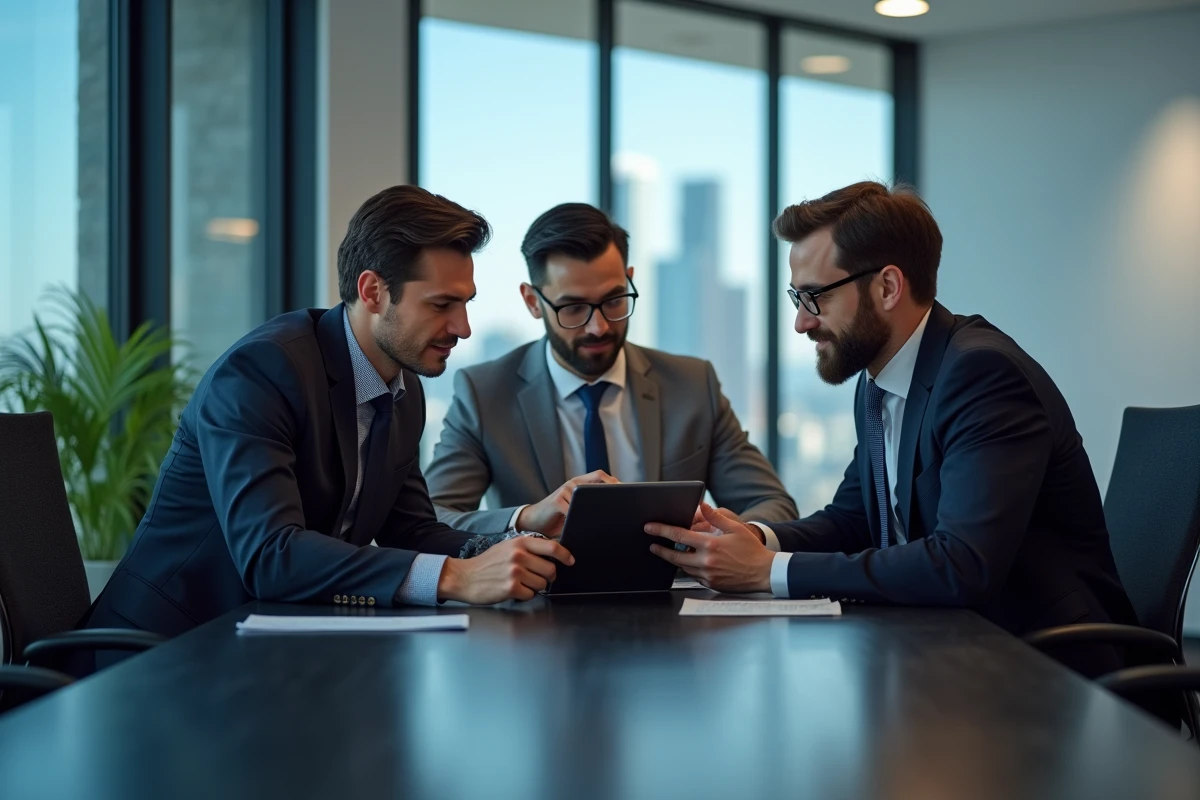 Groupe de professionnels discutant autour d